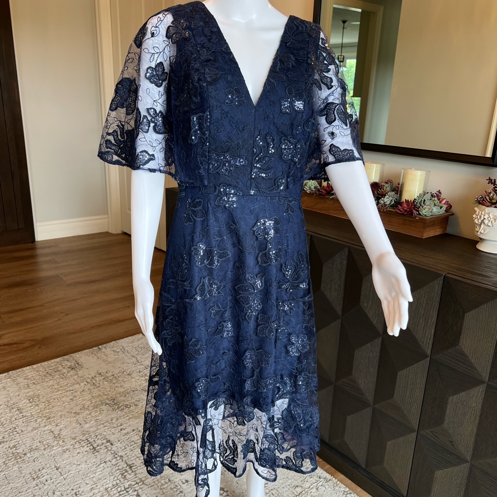 Nwt | Dress The Population | Roseanna | Navy | Sequin